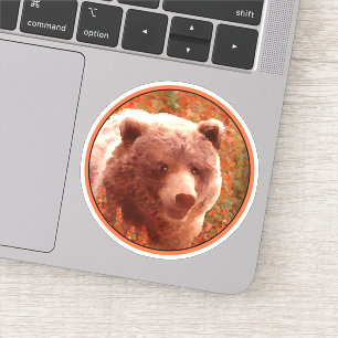 Adesivo Urso Grizzly na Pintura de Arte Selvagem com Algas