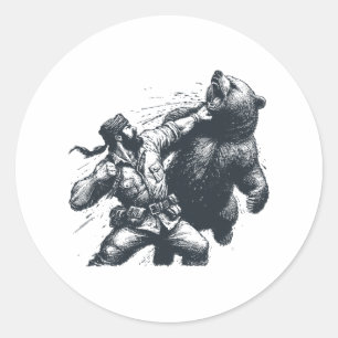 Adesivo Urso Homem Divertido Socando Urso Retro Vintage Ca