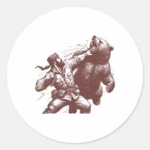 Adesivo Urso Homem Engraçado Socando Urso Retro Vintage Ca