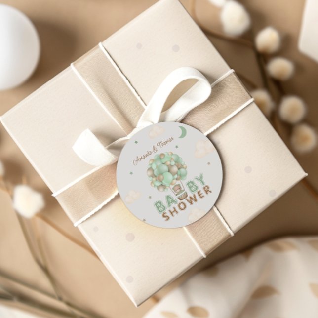 Adesivo Urso no Chá de fraldas do Balão de Ar Quente Verde (Criador carregado)