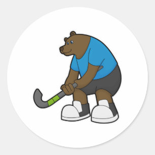 Adesivo Urso no Hóquei com bastão de Hóquei