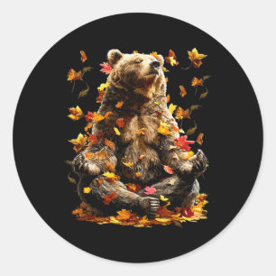 Adesivo Urso Pacífico Folhas de Outono Meditando Zen Anima