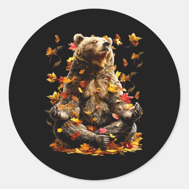 Adesivo Urso Pacífico Folhas de Outono Meditando Zen Anima (Frente)