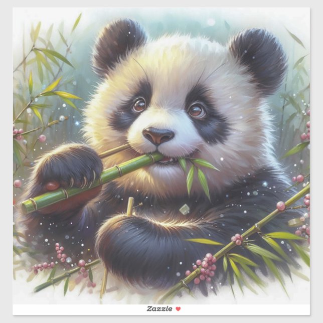 Adesivo Urso Panda Adorável Comendo Bambu (Folha)