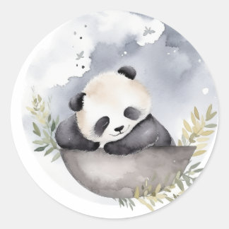 Adesivo Urso-Panda Bebê Com Aquarela Sonolenta
