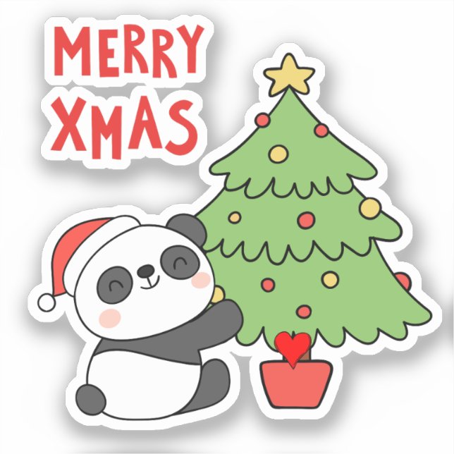 Adesivo Urso Panda Bonito Com Árvore De Natal (Frente)