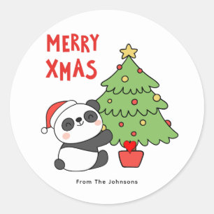 Adesivo Urso Panda Bonito Com Árvore De Natal