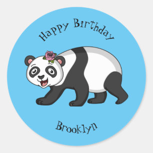Adesivo Urso panda bonito e feliz com desenho animado