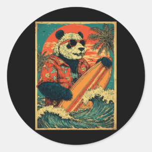 Adesivo Urso Panda de Surf Retro Surfista Havaiano Animal