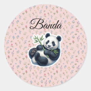 Adesivo Urso Panda em Aquarela Fofa Segurando Vinil de Bam