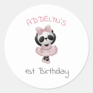 Adesivo Urso Panda Fofo Bailarina Primeiro Aniversário da