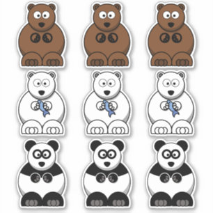 Adesivo Urso Panda, Polar & Urso Marrom Cartoon