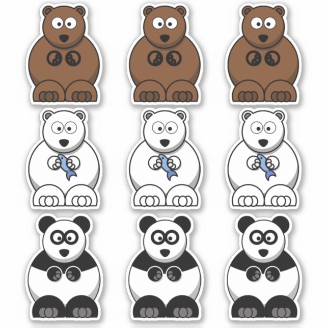 Adesivo Urso Panda, Polar & Urso Marrom Cartoon (Frente)