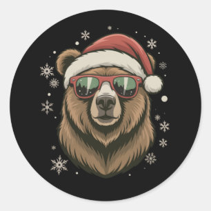 Adesivo Urso Pardo Chapéu do Papai Noel Engraçado Amante d