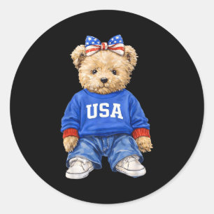 Adesivo Urso patriótico fofo eua 4 de julho americano