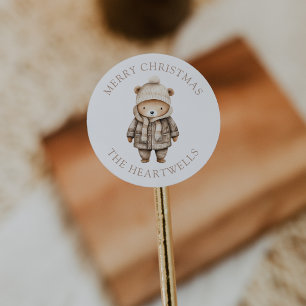 Adesivo Urso Personalizado de Natal em Aquarela Fofa