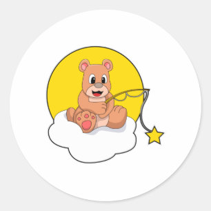 Adesivo Urso pescando com vara de pescar na nuvem