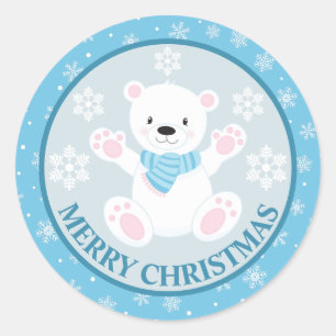 Adesivo Urso Polar Azul de Inverno e Flocos de Neve Natal