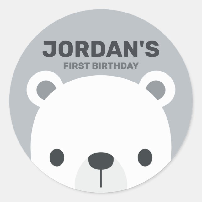 Adesivo Urso Polar Bonito com Nome Personalizado (Frente)