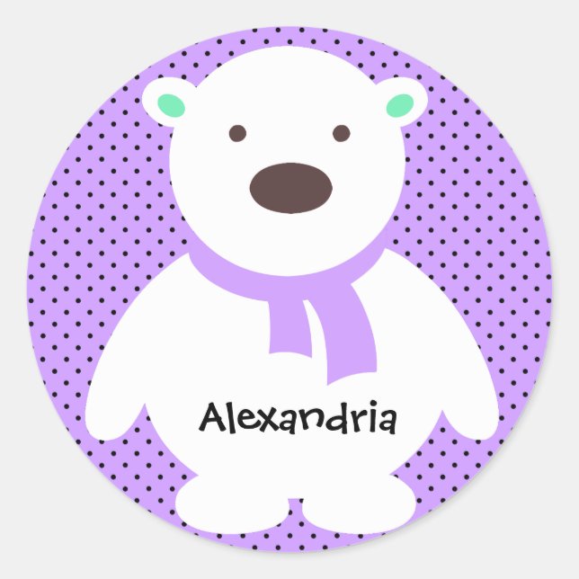 Adesivo Urso Polar Bonito em Lilac, Adicionar Nome (Frente)