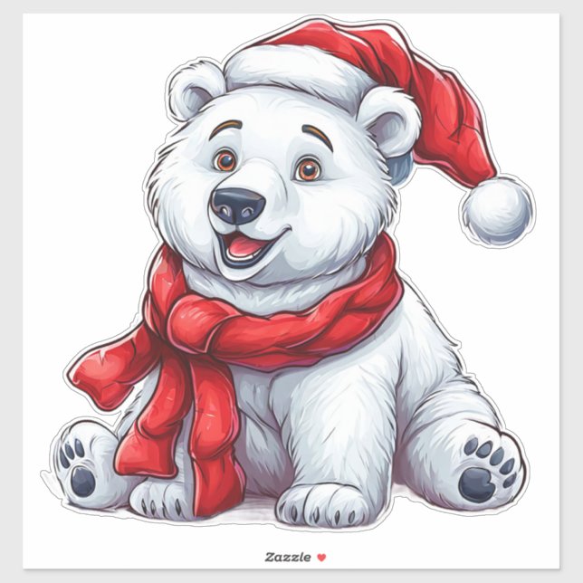Adesivo Urso Polar Bonito em Santa Hat e Scarf (Folha)