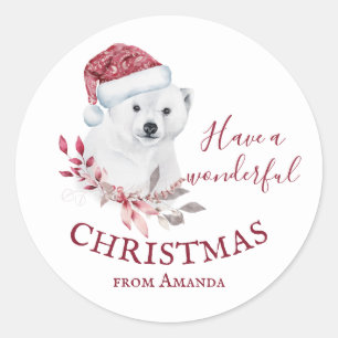 Adesivo Urso Polar Chapéu Santa Feliz Natal