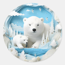 Adesivo Urso Polar com Oceano Ártico Cub White Winter