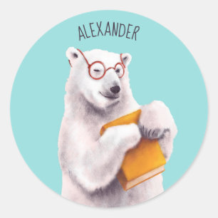 Adesivo Urso Polar com Óculos - Sobrecarga de Livro Geeky