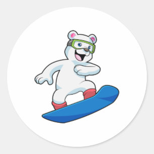 Adesivo Urso polar como Snowboarder com Snowboard
