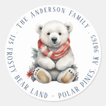 Urso Polar de Natal com Endereço de Retorno Red Sc