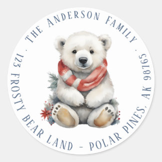 Adesivo Urso Polar de Natal com Endereço de Retorno Red Sc