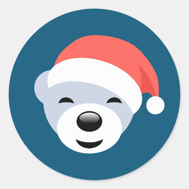 Adesivo Urso Polar de Natal em Chapéu Vermelho em Azul (Frente)