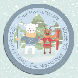 Adesivo Urso Polar e Selos de Envelope Azul-Reindeer