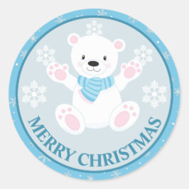 Adesivo Urso Polar Fofo e Flocos de Neve Azul Natal