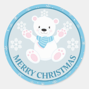 Adesivo Urso Polar Fofo e Flocos de Neve Azul Natal