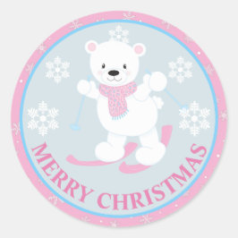 Adesivo Urso Polar Fofo e Flocos de Neve Natal Rosa