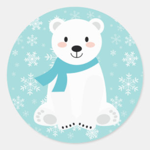 Adesivo Urso Polar Fofo Floco de Neve Inverno Azul Turques
