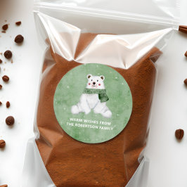 Adesivo Urso Polar Vestindo Espinho Verde Deixá-lo Neve Fe