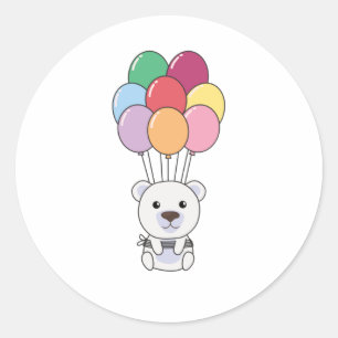 Adesivo Urso Polar Voa Com Balões Coloridos