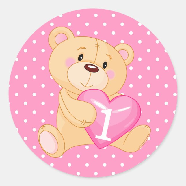 Adesivo Urso primeiro aniversario com Coração (Frente)