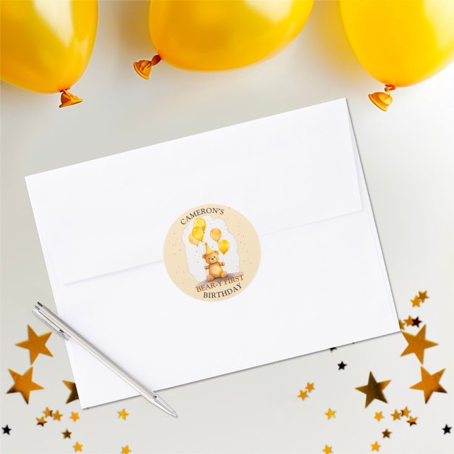 Adesivo Urso Primeiro Aniversário Sexo Neutro Urso Amarelo (Criador carregado)