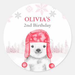 Adesivo Urso-Rapariga De Aniversário De Animais De Inverno