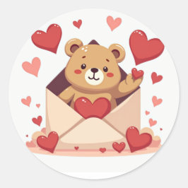 Adesivo Urso Reprodutor Saindo do Envelope com Corações