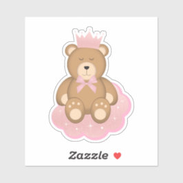 Adesivo Urso Sonolento Bonito Vestindo Coroa Rosa Em Uma N