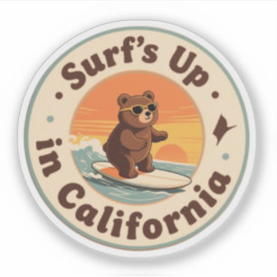 Adesivo Urso surfador do Surf Vintage California