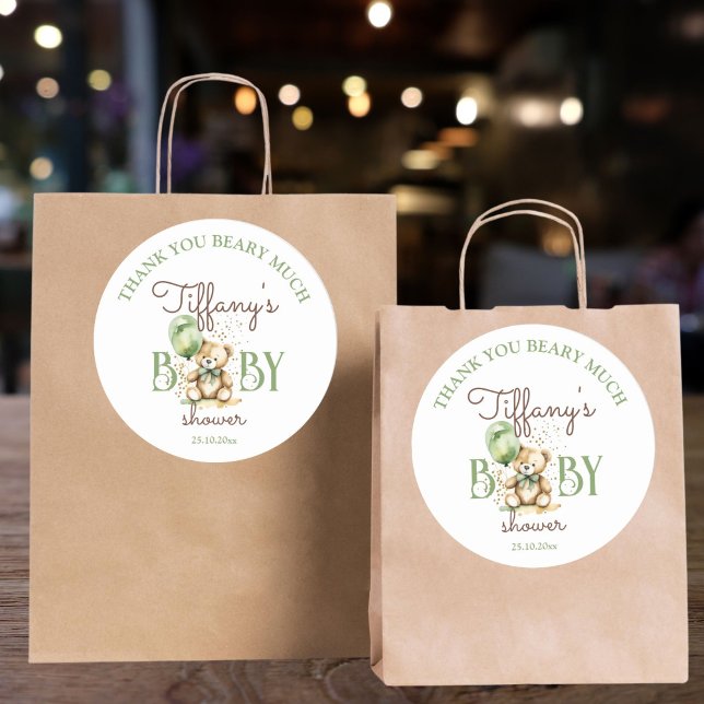 Adesivo Urso verde-chá de fraldas do ursinho verde (Bearly wait teddy bear green baby shower favor sticker thank you stickers )