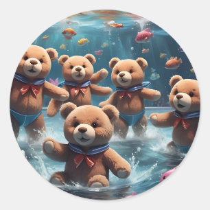Adesivo Ursos de Teddy Nadando numa Piscina de Peixe