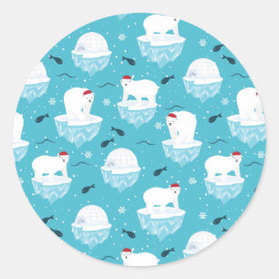 Adesivo Ursos Polares Bonitos em Santa Hats, Padrão de Nat