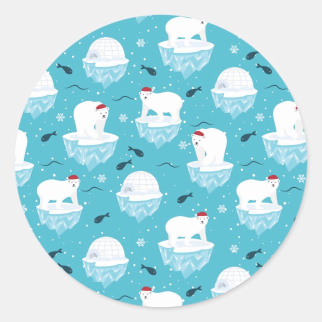 Adesivo Ursos Polares Bonitos em Santa Hats, Padrão de Nat (Frente)