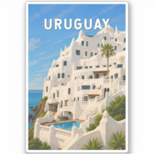 Adesivo Uruguai Casapueblo Ilustração Arte de Viagem Vinta